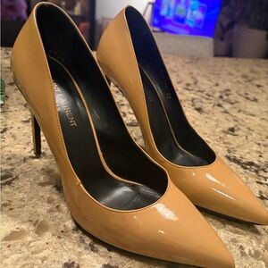 Saint Laurent Tan Patent Leather Pointed-Toe Stiletto Pumps